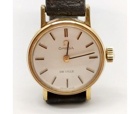 Omega deville ladies manual wind  gold plated wristwatch on brown leather strap - case 20mm &amp; with a 620 movement &amp; r