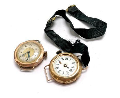 2 x 9ct gold cased ladies manual wind vintage wristwatches - 25.5g total weight &amp; for spares / repairs