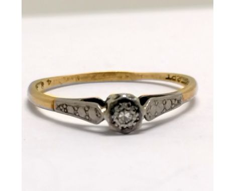Antique 18ct gold &amp; platinum solitaire diamond ring - size N½ &amp; 1.5g total weight
