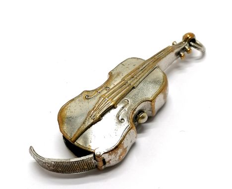 Antique cello shaped vesta case - body 6.5cm long - has wear to the plating