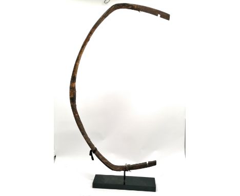 Manchurian Chinese 18th century recurve bow mounted on a black stand, has part of the import seal remaining - was used for tr