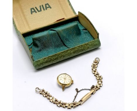 Avia ladies manual wind wristwatch (16mm case) with a 9ct hallmarked gold bracelet (13cm &amp; 5.8g) in original retail box ~