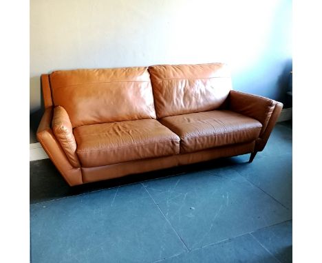 Sofology brown leather sofa - 210cm wide x 88cm high x 95cm deep ~ marks to leather on outside of arms otherwise in good used