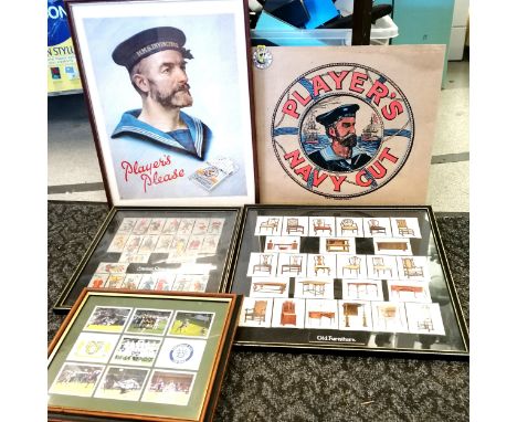 2 x framed cigarette card sets - Wills 'Old furniture (1st series)' &amp; Cavanders 'Ancient chinese' t/w Rochdale v Yeovil T