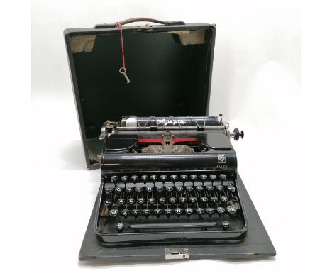 Vintage Olympia elite typewriter in original travel case with key ~ case slight a/f