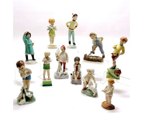 Collection of 11 x Royal Worcester Freda Doughty figurines - #2915 Joan (puce mark for 1931), #3261 Friday's child is loving 