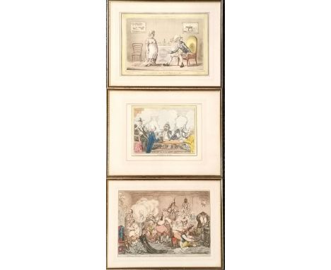 James Gillray (1756-1815) 3 x framed antique caricature engravings inc 'a smoking club' - frames 34cm x 44.5cm