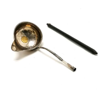 Antique unmarked silver punch ladle inset with George III 1762 quarter guinea (5/- 3d) gold coin ~ total weight (bowl) 29.7g 