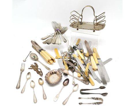 Qty of silver cutlery (inc 800) 109g t/w loose flatware, novelty fox coat hook (11cm) etc
