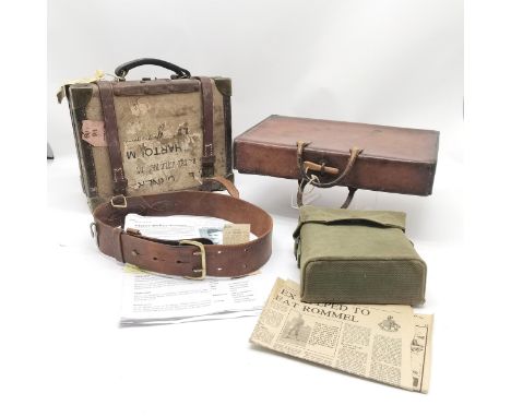 Lt-Col Victor Buller Turner VC (17 January 1900–72) leather &amp; canvas cartridge case with brass fittings t/w empty binocul