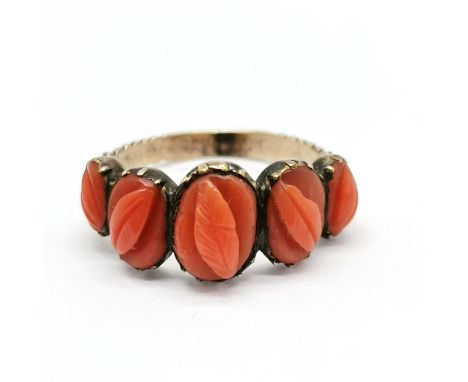 Antique Georgian ring set with carved coral - size K
