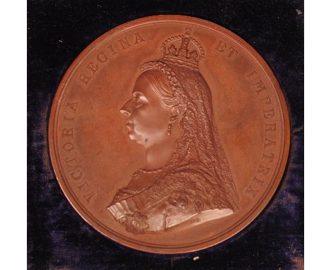 An 1887 Queen Victoria Golden Jubilee Joseph Edgar Boehm bronze medal. The medal featuring crowned Queen Elizabeth bust to ob