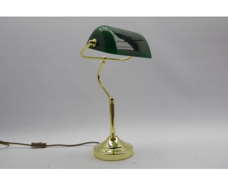 Brass bankers desk lamp with green shade Condition Report & Further Details Click here for further images, condition, auction