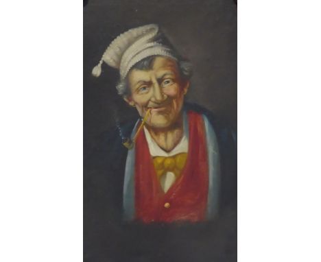 Continental School (19th/20th century): Portrait of a Lady with a Pipe, oil on canvas laid onto wood panel indistinctly signe