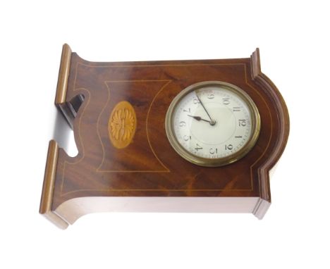 Edwardian Art Nouveau style inlaid mahogany cased mantel clock, the French brass cased movement with enamel dial, Arabic nume