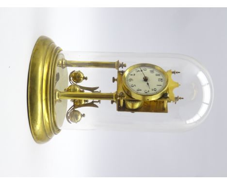 Early 20th century brass anniversary clock, enamel dial with black painted Arabic chapter ring, H30cm Condition Report & Furt