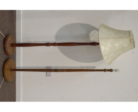 Mid 20th century elm standard lamp, turned base and column, with decorative shade, (H168cm) and another similar standard lamp
