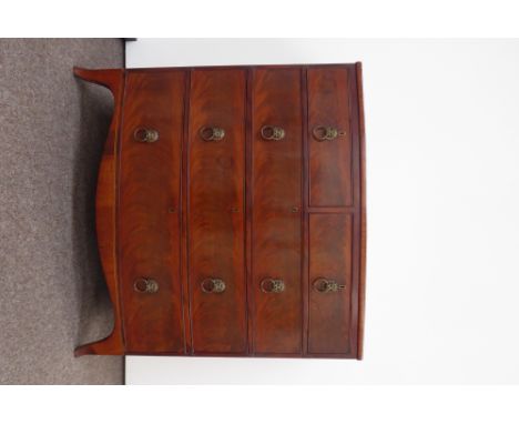 Regency mahogany bow fronted chest of drawers, two short and three long graduating drawers, inlaid boxwood and ebonised strin
