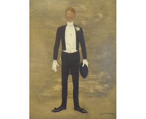 After Jan Van Beers (Belgian 1852-1927): Portrait of a Gentleman in White Tie, oil on panel bears signature 32cm x 23cm Condi