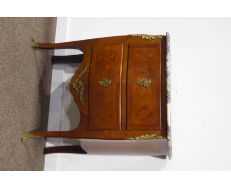 20th century Louis XV style Kingwood bow fronted commode, shaped breche violette marble top above two drawers inlaid with flo