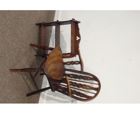 19th century elm and ash Thames valley Windsor arm chair, hoop back, turned splats, dished seat, turned supports, (W55cm) tog