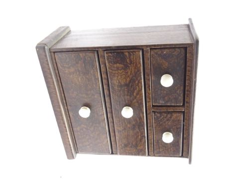 Small Victorian stained pine chest fitted with two short and two long drawers with ceramic handles 35cm x 34cm x 16cm Conditi
