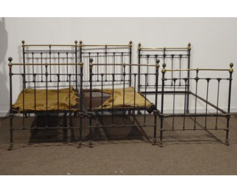 Pair of Victorian Brass and cast iron 3' single hospital bed, with sprung base, ceramic castors, (193cm x 89cm) and a similar