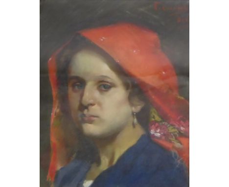 Continental School (Early 20th century): Portrait of a Spanish Girl, pastel drawing indistinctly signed R. Columb* Bord* 42cm