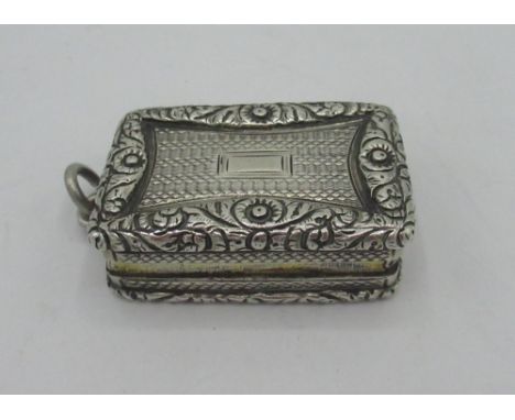 Will.IV hallmarked silver rectangular vinaigrette, engine turned with cast border, gilt interior and grille, probably John Be
