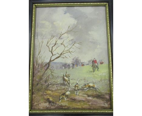 Lewis Creighton (British, 1918-1996); Set of four Yorkshire Hunting Scenes, with hounds, oils on board, signed, 13.5cm x 9.5c