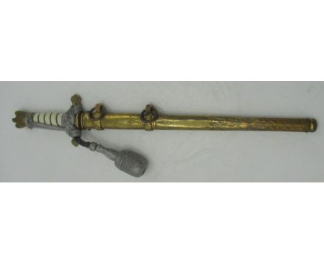 German Third Reich Kriegsmarine naval officers dagger, 25cm etched blade with double fuller stamped WKC, wire bound celluloid