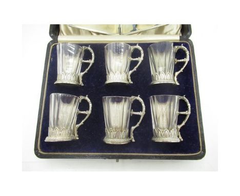 Set of six Victorian hallmarked silver mounted French liqueur glasses, London 1900, import mark F, and stamped P.C &amp; Cie,