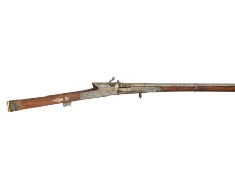 ‡˜A 32 BORE INDIAN MATCHLOCK MUSKET (TORADOR), LATE 18TH/EARLY 19TH CENTURY with slender swamped sighted barrel of 'hog's bac