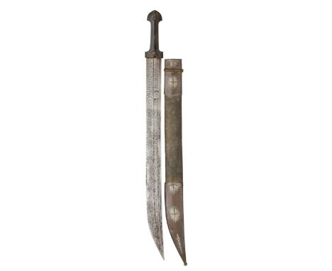 ˜AN OTTOMAN SHORTSWORD (QAMA), 19TH CENTURY with broad single-edged blade formed with a pair of long slender fullers and a fu