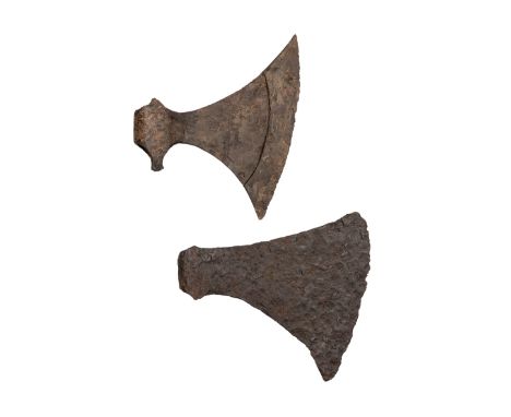 TWO VIKING AXE-HEADS, 10TH/11TH CENTURY each of broad "bearded" form with a flared blade having a reinforced gently convex cu