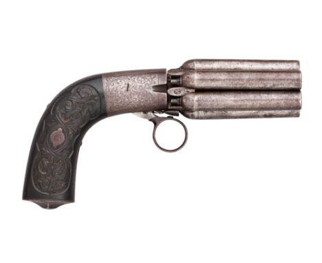 AN 80 BORE BELGIAN MARIETTE PATENT SIX-SHOT PERCUSSION PEPPERBOX REVOLVER, LIÈGE PROOF, MID-19TH CENTURY with turn-off barrel