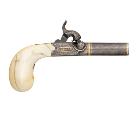 ‡˜A 140 BORE FRENCH PERCUSSION MUFF PISTOL BY LEPAGE A PARIS, MID-19TH CENTURY with etched twist barrel inlaid in gold with a