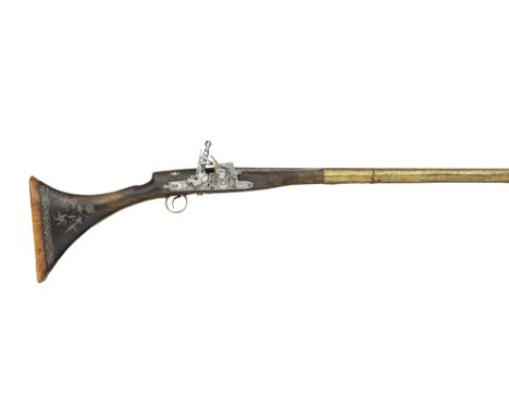 ‡˜A 25 BORE NORTH AFRICAN SNAPHAUNCE MUSKET (MUKHALA), MOROCCO, 19TH CENTURY with tapering barrel engraved with scrolls over 
