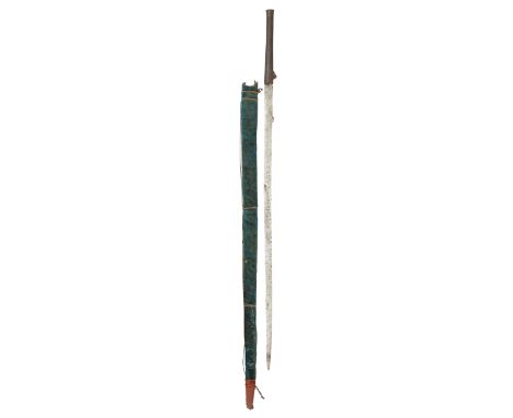 A RARE SOUTH EAST ASIAN COMBINED SWORD AND HAND-IGNITED PISTOL, DATED 1160 AH/1747 AD with straight slender tapering single-e