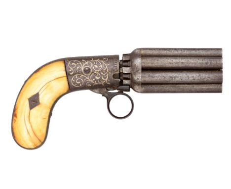 ‡˜A BELGIAN MARIETTE PATENT EIGHT-SHOT PERCUSSION REVOLVER, LIÈGE PROOF, MID-19TH CENTURY with turn-off barrels arranged as a