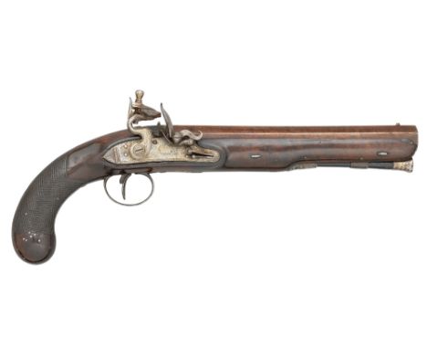 A 16 BORE FLINTLOCK OFFICER'S PISTOL BY ARCHER, EARLY 19TH CENTURY with rebrowned octagonal sighted barrel, engraved tang inc