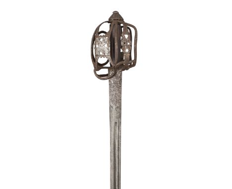 A SCOTTISH BASKET-HILTED BACKSWORD, SECOND QUARTER OF THE 18TH CENTURY with tapering fullered single-edged blade, iron basket