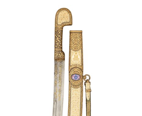 ‡˜A VERY FINE IMPERIAL RUSSIAN GOLD INLAID AND IVORY-MOUNTED PRESENTATION CAUCASIAN SABRE (SHASQA), KUBACHI, LATE 19TH CENTUR