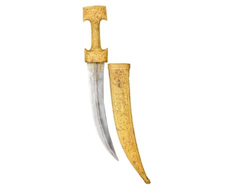 ‡AN OTTOMAN DAGGER (JAMBIYA), TURKEY, 19TH CENTURY with broad curved double-edged blade formed with a medial ridge and decora