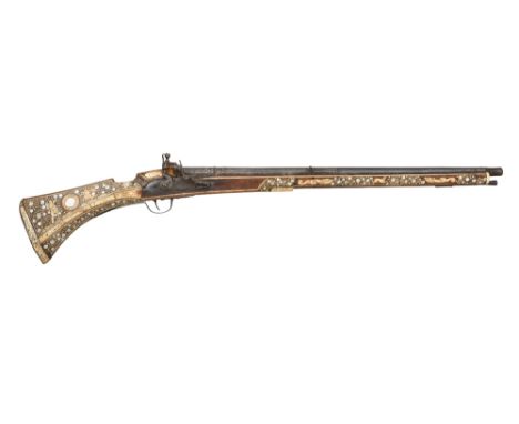 A VERY RARE 18 BORE DECORATED FLINTLOCK MUSKET, LATE 16TH/EARLY 17TH CENTURY, ENGLISH OR DUTCH converted from matchlock, with