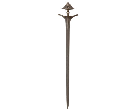 AN EARLY INDIAN SWORD, PROBABLY MADRAS 16TH CENTURY in excavated condition, with broad tapering blade widening to the width o