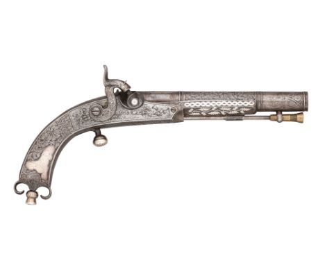 ‡A 40 BORE PERCUSSION HIGHLAND OFFICER'S DRESS PISTOL FORMED ENTIRELY OF STEEL, BY MORTIMER, BIRMINGHAM PROOF MARKS, CIRCA 18