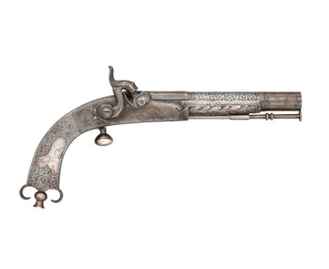 ‡A 40 BORE PERCUSSION HIGHLAND OFFICER'S DRESS PISTOL FORMED ENTIRELY OF STEEL, BY T.E.MORTIMER, BIRMINGHAM PROOF MARKS, CIRC