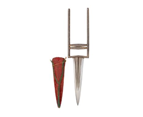 AN INDIAN DAGGER (KATAR), 19TH CENTURY with tapering blade formed with a reinforced point and a medial ridge dividing two pai