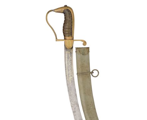 A PERSIAN CAVALRY OFFICER'S SWORD, THE BLADE DATED 1228 AH/1813 AD with curved blade of watered steel double-edged towards th